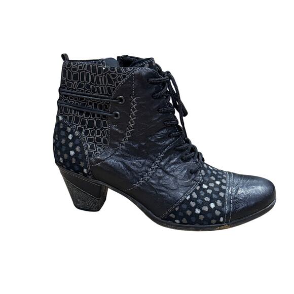 Remonte D8786-02 Zip Ankle Boots Black Textured Trendy Casual Block Heel SZ 9.5 - Picture 1 of 10